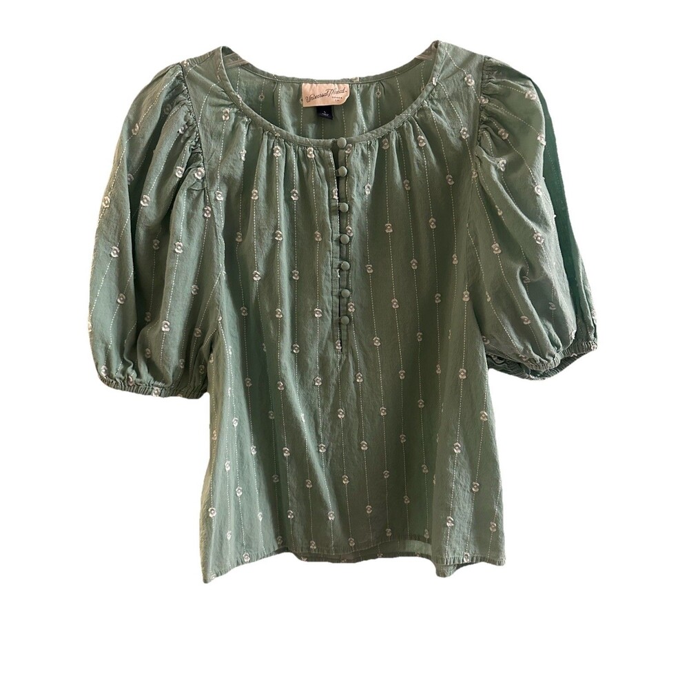 Universal Thread Size Small Short Puff Sleeve Sage Green Top